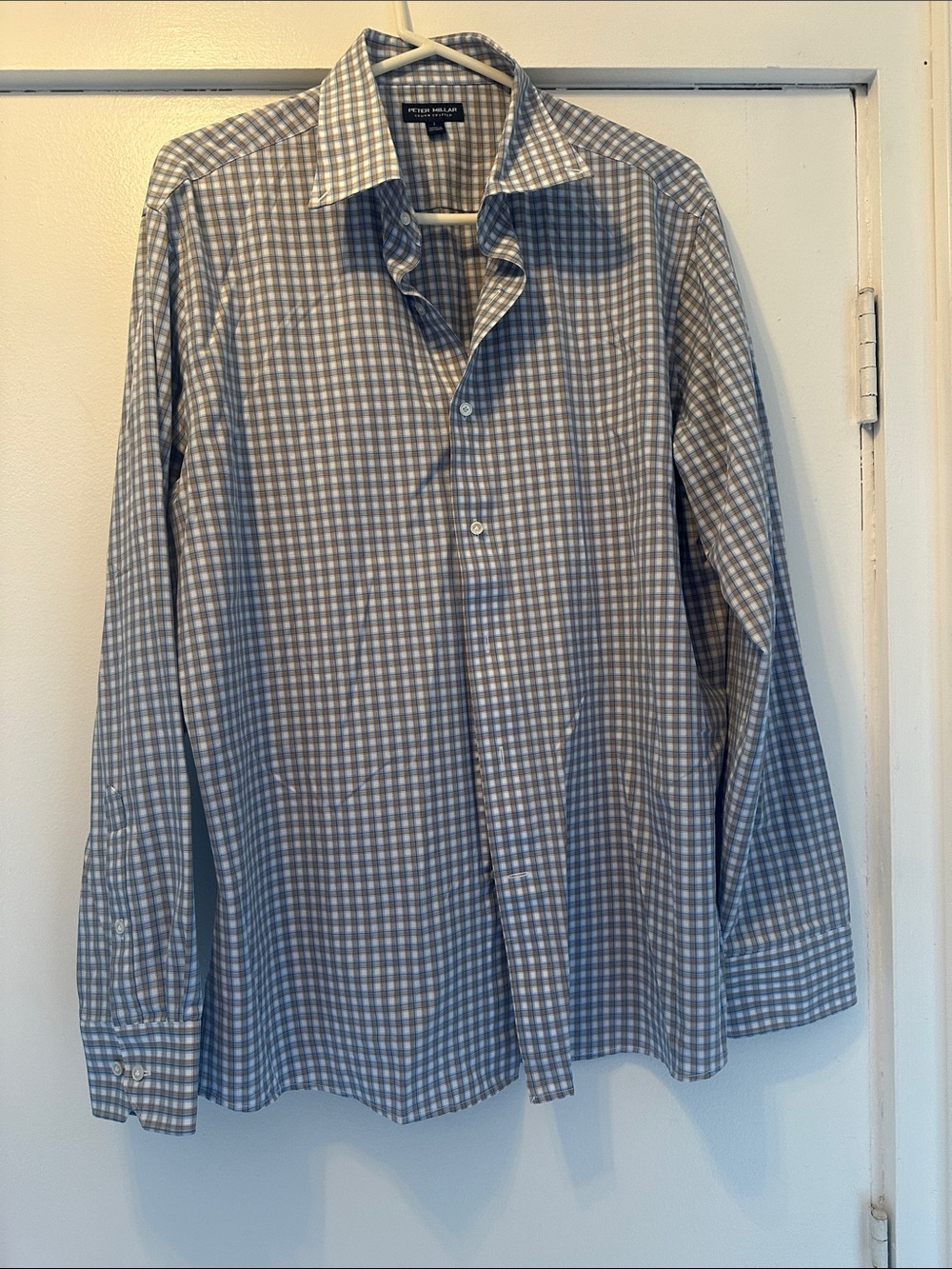 Peter Millar Blue and White Checked Dress Shirt